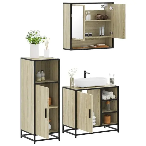 Oferta limitowana 3-częściowy zestaw mebli łazienkowych, kolor dąb sonoma Lumarko! Lumarko! - Hurtownia wielobranżowa Lumarko